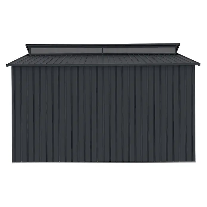StarLine Metall Gerätehaus Viva 13,36 m² - Außenbreite inkl. Dachüberstand: 347 cm, Außentiefe inkl. Dachüberstand: 385 cm, Metall, Anthrazit - Dunkelgrauer Metall-Geräteschuppen mit Wellblechdach und -wänden, inklusive Dachfenster.