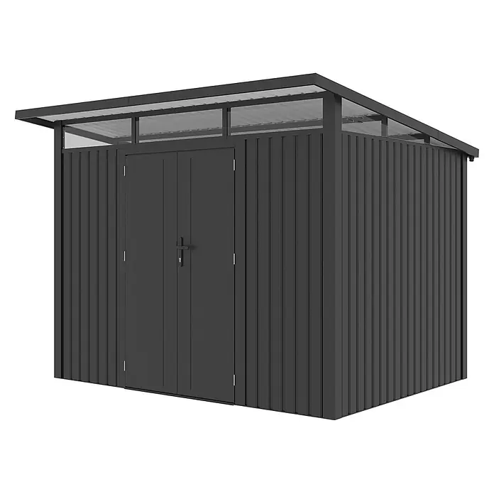 StarLine Metall Gerätehaus Skylight 5,80 m² Anthrazit - Außenbreite inkl. Dachüberstand: 289 cm, Außentiefe inkl. Dachüberstand: 253 cm, Metall, Anthrazit - Dunkelgrauer Metall-Gartenschuppen mit durchscheinendem Schrägdach und Doppeltüren zur Aufbewahrung.