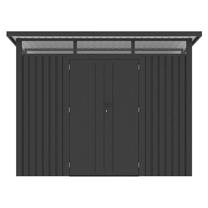 StarLine Metall Gerätehaus Skylight 5,80 m² Anthrazit - Außenbreite inkl. Dachüberstand: 289 cm, Außentiefe inkl. Dachüberstand: 253 cm, Metall, Anthrazit - Dunkelgrauer Metall-Gartenschuppen mit Doppeltüren und lichtdurchlässigen Dachpaneelen.