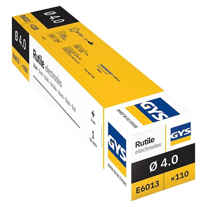 Gys Rutile Stahl-Elektrode - Durchmesser: 4 mm, 110 Stk. - GYS Schachtel mit E6013 Ø4.0mm Rutil-Schweißelektroden, 110 Stück, zum Stahlschweißen.