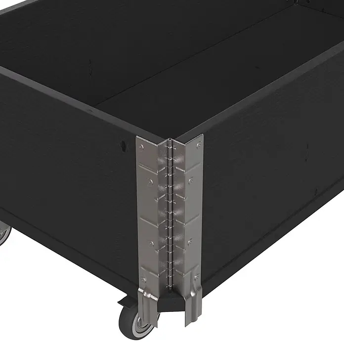 Upyard Kräuterkasten mit Rollen - Schwarz, 80 x 40 x 19,5 cm - Schwarze Aufbewahrungsbox aus Holz auf Rollen mit silbernen Metalleckenschützern.