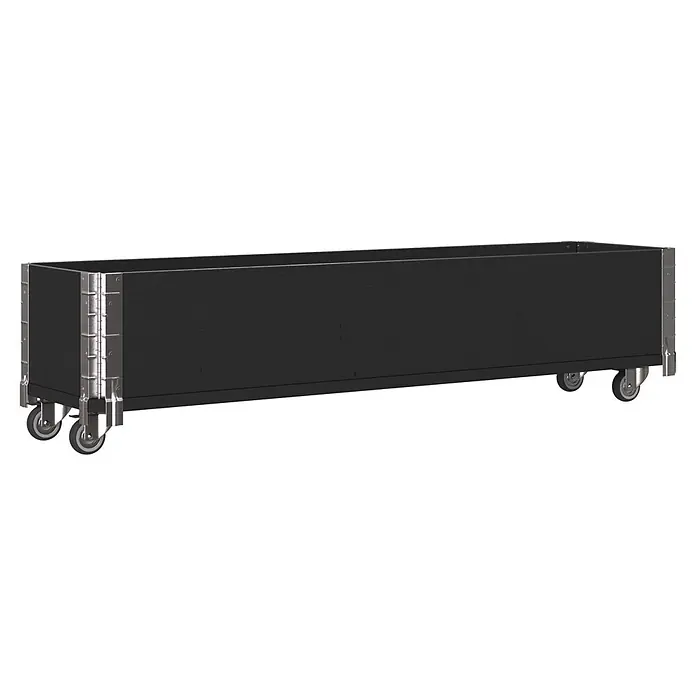 Upyard Kräuterkasten mit Rollen - Schwarz, 120 x 30 x 19,5 cm - Mobiler, langer, schwarzer Blumenkasten aus Holz mit silbernen Metalleckbeschlägen und kleinen Rollen.