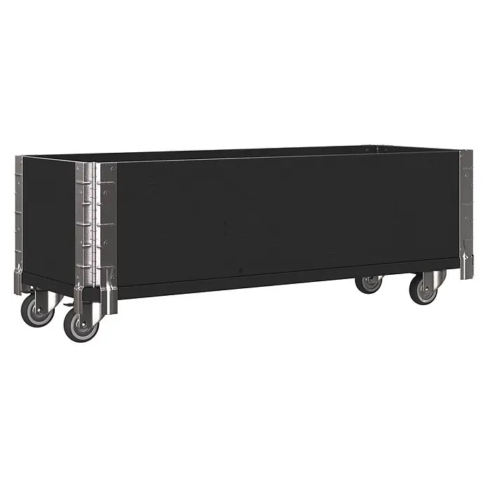 Upyard Kräuterkasten mit Rollen - Schwarz, 80 x 30 x 19,5 cm - Schwarze Holzkiste auf Rollen mit silbernen Metallverstärkungen.