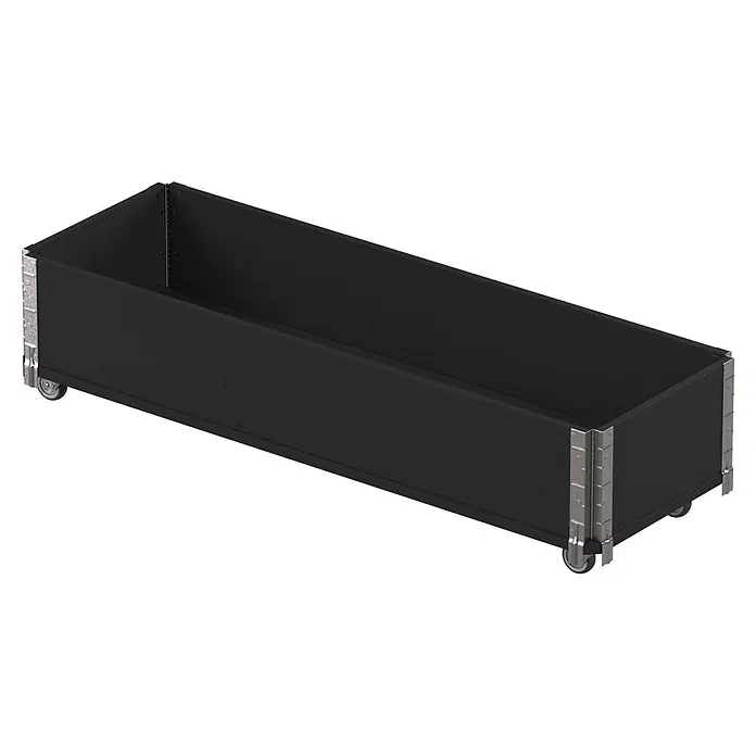 Upyard Kräuterkasten mit Rollen - Schwarz, 120 x 40 x 19,5 cm - Lange schwarze Holzkiste auf Rollen mit silbernen Metallecken.