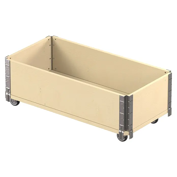 Upyard Kräuterkasten mit Rollen - Natur, 80 x 40 x 19,5 cm - Rechteckige Aufbewahrungsbox aus hellem Holz auf Rollen, mit Metalleckbeschlägen verstärkt.