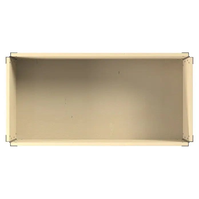 Upyard Kräuterkasten mit Rollen - Natur, 80 x 40 x 19,5 cm - Eine leere helle Holzkiste mit Metalleckwinkeln, von oben gesehen.