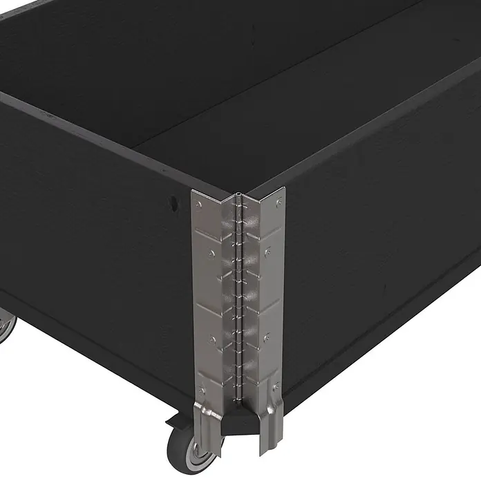 Upyard Kräuterkasten mit Rollen - Schwarz, 120 x 40 x 19,5 cm - Dunkelgraue Holzlagerbox auf Rollen mit silbernen Metalleckenschutz und Scharnieren.