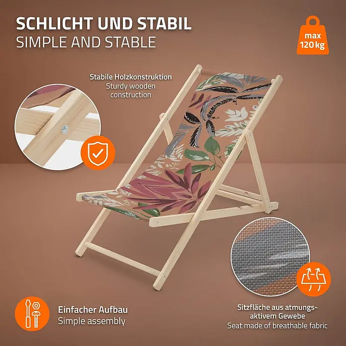 ECD Germany Strandstuhl 10er Set Sonnenliege mit 3-Fach verstellbarer Rückenlehne Relaxliege - 10 Stk., Holz, Polyester, Klappbar, Braun, Rot, Grün - Holzliegestuhl mit gemusterter Stoffbespannung, robustem Rahmen, 120 kg Tragfähigkeit, einfacher Montage und atmungsaktivem Stoff.