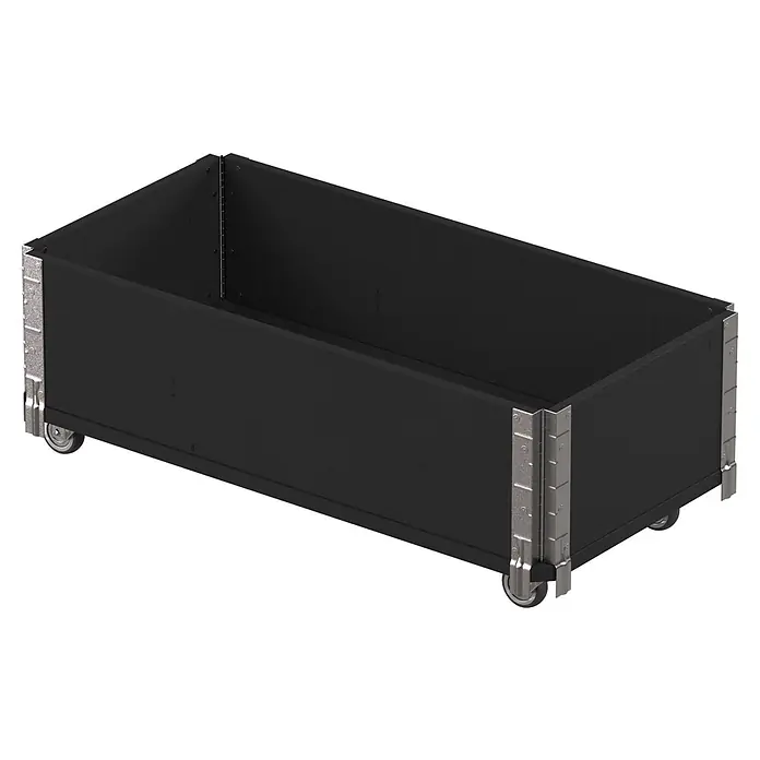 Upyard Kräuterkasten mit Rollen - Schwarz, 80 x 40 x 19,5 cm - Schwarze Holzaufbewahrungsbox mit Metalleckverstärkungen und Rollen.