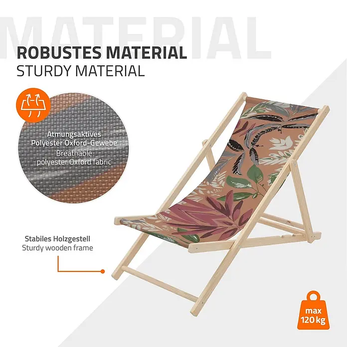 ECD Germany Strandstuhl 10er Set Sonnenliege mit 3-Fach verstellbarer Rückenlehne Relaxliege - 10 Stk., Holz, Polyester, Klappbar, Braun, Rot, Grün - Liegestuhl mit Holzgestell und tropischem Blättermuster in Braun, Rosa, Grün. Robustes, atmungsaktives Oxford-Gewebe, max. 120 kg.