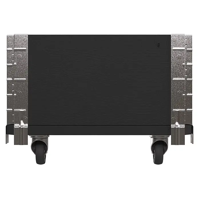 Upyard Kräuterkasten mit Rollen - Schwarz, 120 x 40 x 19,5 cm - Dunkelgrauer Holzschrank mit strukturierten silbernen Metallseiten und Rollen.