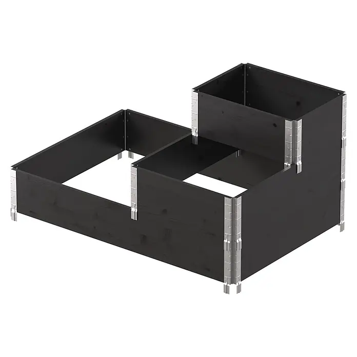 Upyard Huerto de 3 niveles - 120 x 80 x 58,5 cm, Madera, Negro, Capacidad volumétrica: 301,8 l - Jardinera elevada escalonada de madera gris oscuro con soportes de esquina de metal plateado, con tres niveles.