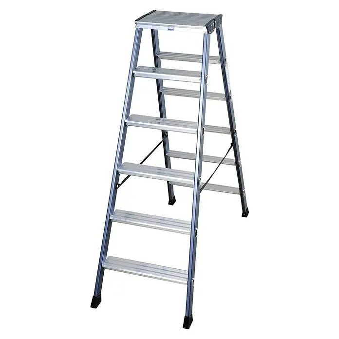 Krause Monto Doppelleiter SePro D - Anzahl Tritte: 12 Stk., Arbeitshöhe: 2,85 m, Aluminium - Bild einer 6-Stufen-Trittleiter. Die robuste Leiter bietet sicheren Halt und erleichtert Arbeiten in der Höhe im Haushalt oder in der Werkstatt.