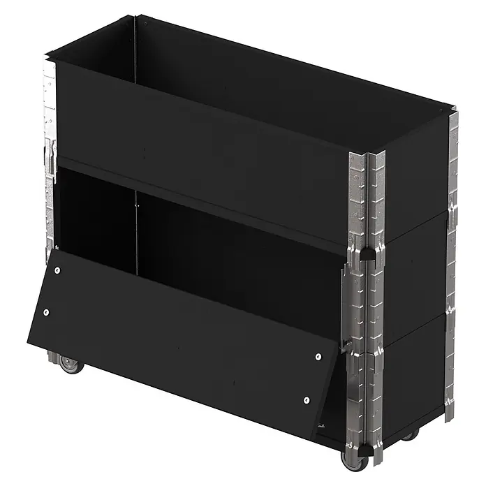 Upyard Kräuterkasten Advanced - 80 x 30 x 68 cm, Stahl, Schwarz - Schwarze rechteckige Aufbewahrungsbox mit Metallecken, Rollen und Kippfront.