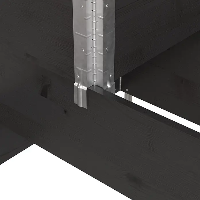 Upyard Huerto de 3 niveles - 120 x 80 x 58,5 cm, Madera, Negro, Capacidad volumétrica: 301,8 l - Columna de soporte de estantería metálica plateada uniendo tablas de madera oscura.