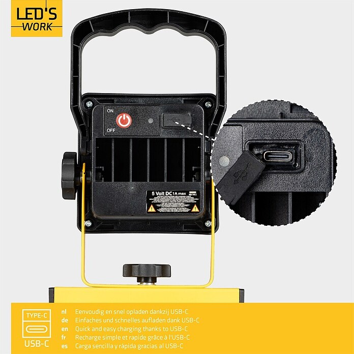 LED's work LED baterijski reflektor  (7 W, 700 lm, 6.500 K, 13,5 x 12,6 x 21,6 cm) | 3099 - Baustrahler | CAKC - Mobiles Arbeitslicht | CAK - Technisches Licht | CA - Beleuchtung | C - Elektro | BAUHAUS