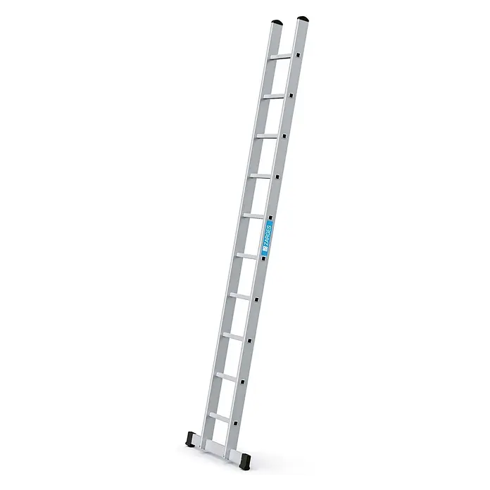 Zarges Anlegeleiter Anlegeleiter Alto L 10 Sprossen - Anzahl Tritte: 10 Stk., Arbeitshöhe: 3.900 m, Aluminium - Silberne Aluminiumleiter mit schwarzen Füßen und Kappen, inklusive ZARGES Logo.