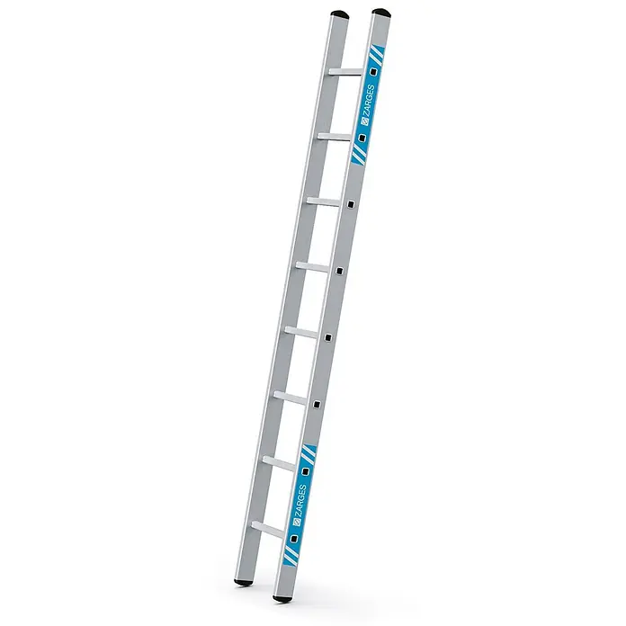 Zarges Anlegeleiter Anlegeleiter Alto L 8 Sprossen - Anzahl Tritte: 8 Stk., Arbeitshöhe: 3.350 m, Aluminium - Aluminiumleiter mit blauem ZARGES-Branding.
