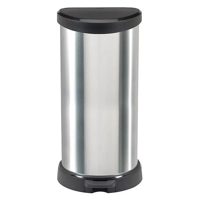 Proregal Treteimer - 40 l, Kunststoff, Silber - Halbrunder Treteimer aus Edelstahl mit schwarzem Deckel und Sockel.
