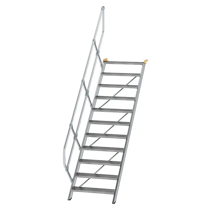 Munk Außentreppe Treppe 45° inkl. einen Handlauf, 800mm Stufenbreite, 11 Stufen -  - Aluminium-Industrietreppe mit Handläufen und elf rutschfesten Stufen für sicheren Zugang.