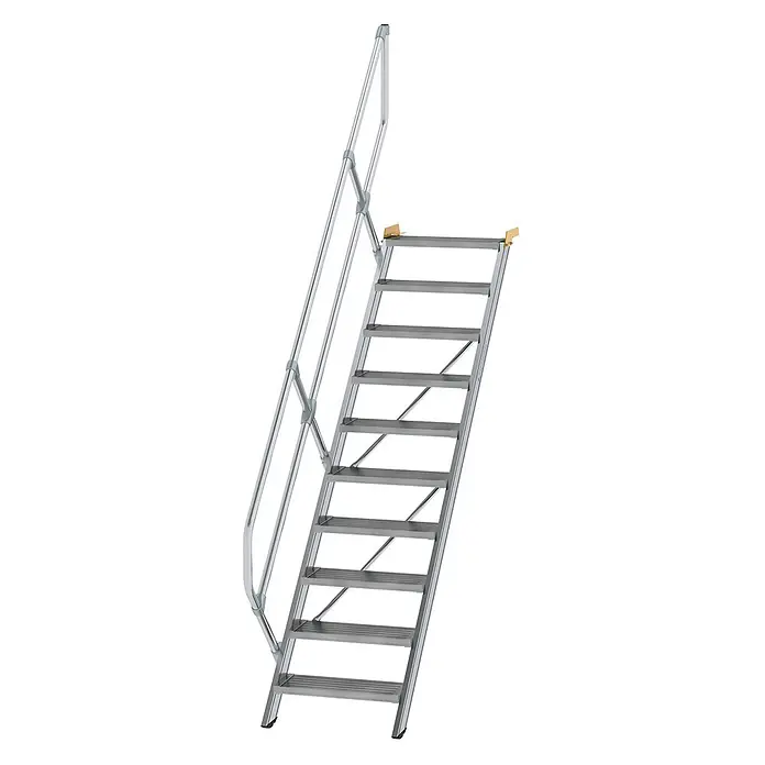 Munk Außentreppe Treppe 45° inkl. einen Handlauf, 600mm Stufenbreite, 10 Stufen -  - Tragbare silberne Aluminium-Zugangstreppe mit durchgehendem Handlauf.