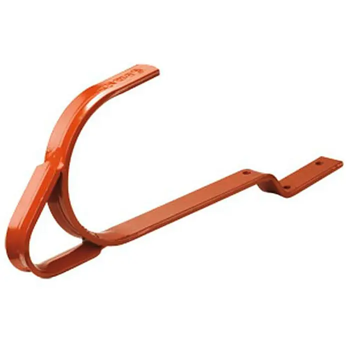 Zarges Dachleiter Dachhaken -  - Orangeroter Metall-Dachrinnenhalter mit U-förmiger Krümmung und flachem, abgewinkeltem Arm mit Befestigungslöchern.
