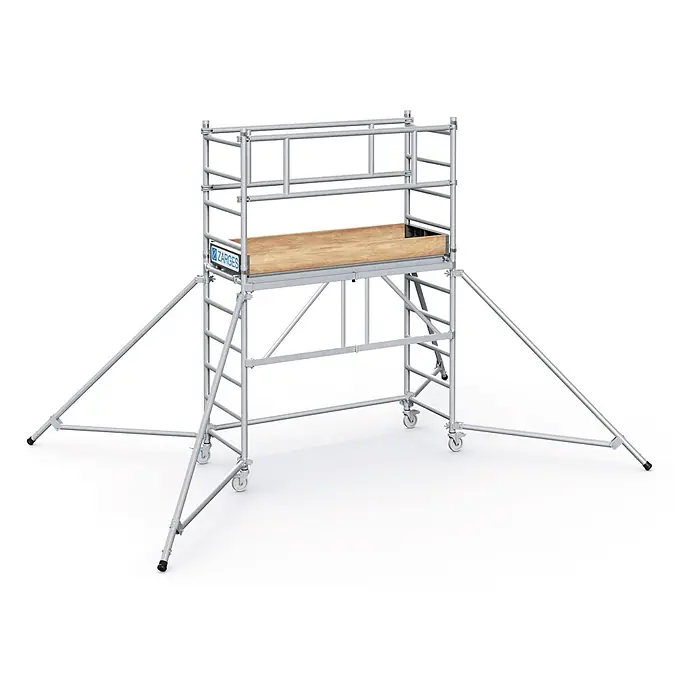 Zarges Rollgerüst Klappgerüst PaxTower 1T Gruppe 2, 3,55m AH - Arbeitshöhe: 4.550 m - Mobiles Aluminium-Rollgerüst mit Holzplattform und Auslegern.