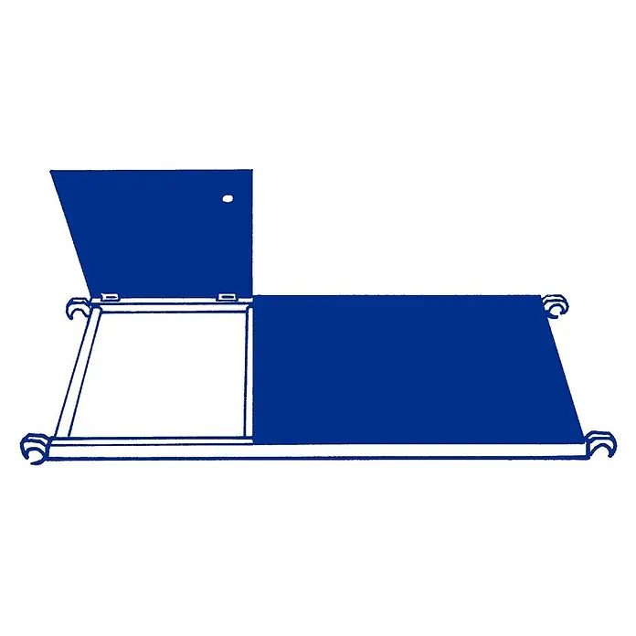 Iller Leiter Rollgerüst Klappgerüste mit Sicherheitsaufbau 0,75x1,80m | 11,60 m AH - Arbeitshöhe: 11.600 m - Faltbarer blauer Wäscheständer, teilweise geöffnet.
