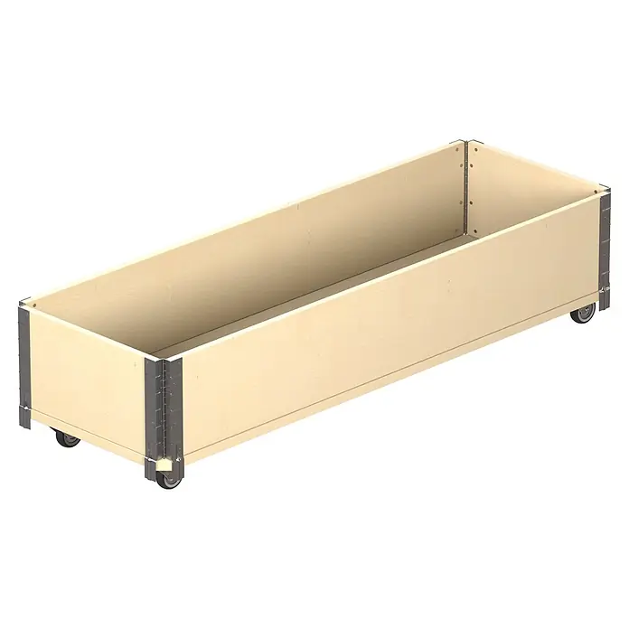 Upyard Maceta para hierbas Rollen - Natural, 120 x 40 x 19,5 cm - Caja larga de madera clara con esquinas metálicas y ruedas.
