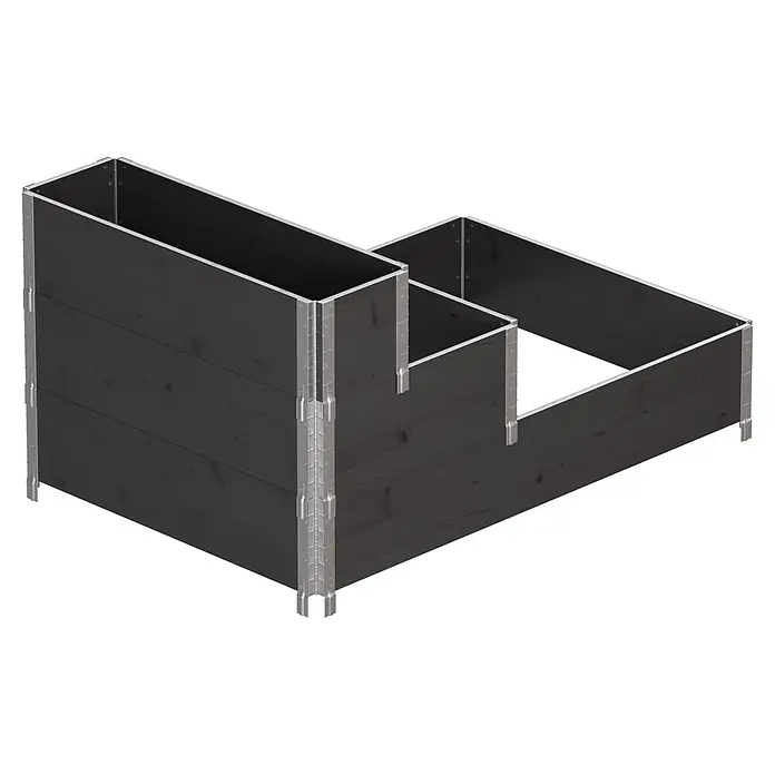 Upyard Hochbeet 3 Ebenen - 120 x 80 x 58,5 cm, Holz, Schwarz, Fassungsvermögen: 302,4 l - Dunkles, mehrstufiges Hochbeet aus Holz mit silbernen Metalleckverbindern zum Bepflanzen.