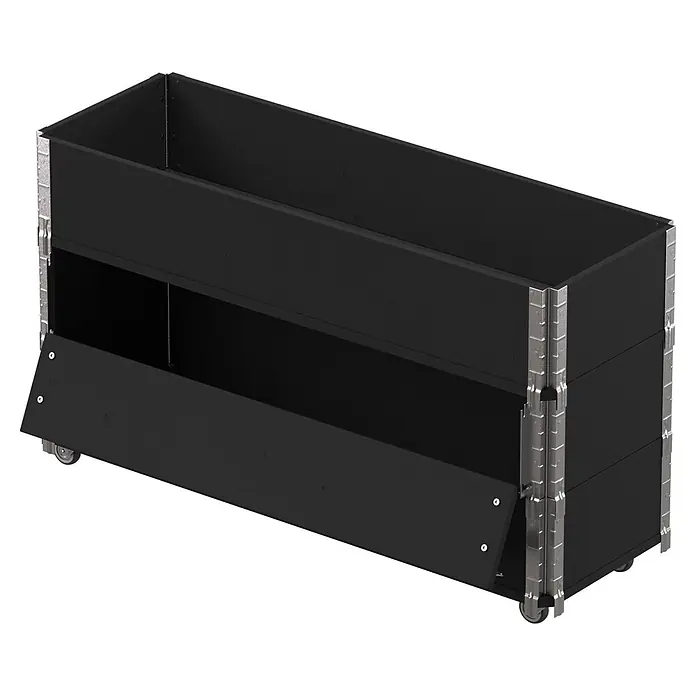 Upyard Maceta para hierbas altas Advanced - 120 x 40 x 68 cm, Acero, Negro - Contenedor rectangular negro con superficie texturizada, refuerzos metálicos plateados, panel frontal abatible y ruedas.