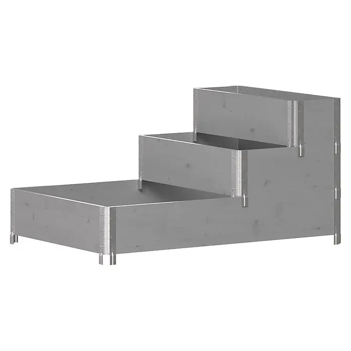 Upyard Hochbeet 3 Ebenen - 120 x 80 x 58,5 cm, Holz, Grau, Fassungsvermögen: 302,4 l - Dreistufiges Hochbeet aus hellgrauem Holz mit Metalleckbeschlägen.