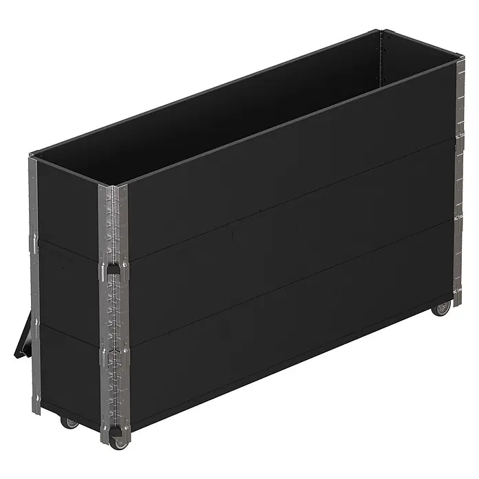Upyard Kräuterkasten Advanced - 120 x 30 x 68 cm, Stahl, Schwarz - Langer schwarzer Transportkoffer mit silbernen Metallbeschlägen und Rollen, ideal für Lagerung oder Gerätetransport.