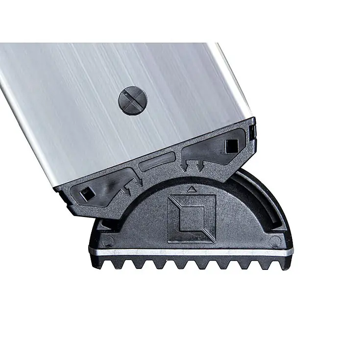 Munk Doppel-Stehleiter Sprossenstehleiter 2x10 Sprossen - Anzahl Tritte: 10 Stk., Arbeitshöhe: 4.200 m, Aluminium - Silbernes Leiterbein mit schwarzem, geripptem, rutschfestem Fuß für Stabilität.