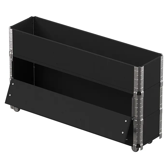 Upyard Maceta para hierbas altas Advanced - 120 x 30 x 68 cm, Acero, Negro - Jardinera rodante larga negra con soportes metálicos plateados y panel de acceso inferior.