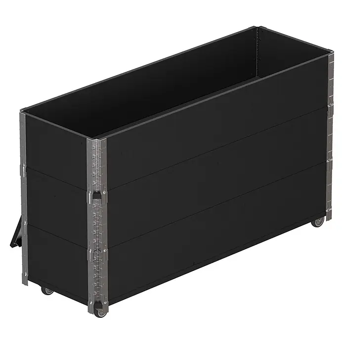 Upyard Maceta para hierbas altas Advanced - 120 x 40 x 68 cm, Acero, Negro - Huerto elevado rectangular negro con ruedas y soportes de esquina metálicos plateados.