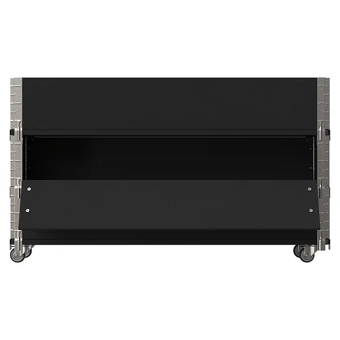 Upyard Kräuterkasten Advanced - 120 x 30 x 68 cm, Stahl, Schwarz - Schwarzes Roll-Equipment-Case mit silbernen Metallakzenten und Rollen.
