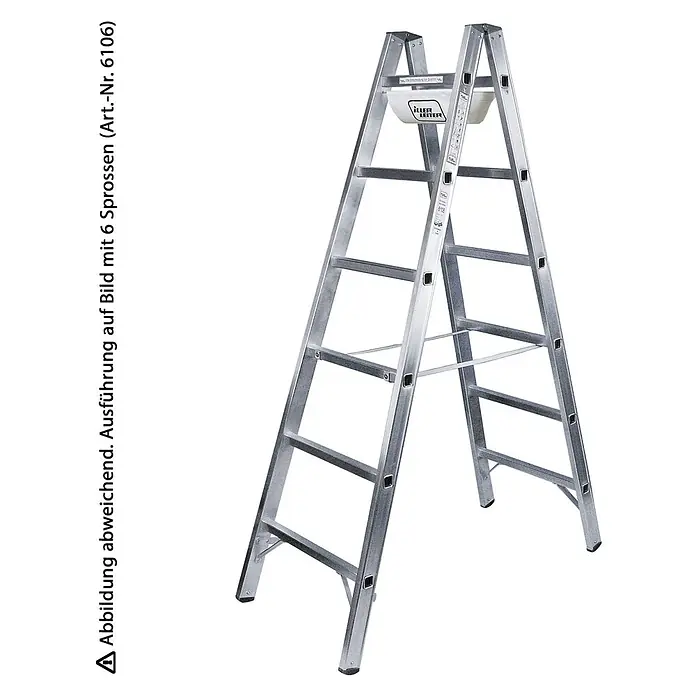 Iller Leiter Stehleiter Sprossensteh mit 2x18 Sprossen 6,35m AH und Werkzeugablage - Anzahl Tritte: 18 Stk., Arbeitshöhe: 6.350 m, Aluminium - Silberne Aluminium-Stehleiter mit 6 Sprossen.