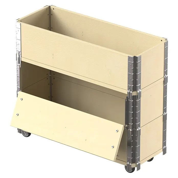 Upyard Maceta para hierbas altas Advanced - 80 x 30 x 68 cm, Acero, Natural - Collarín de palet de madera clara con ruedas y bisagras metálicas, un lateral abatible.