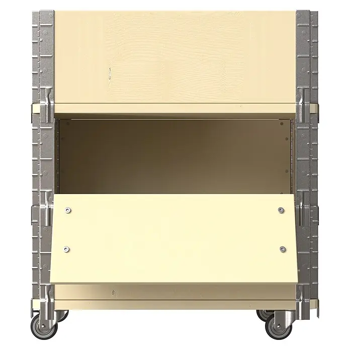 Upyard Kräuterkasten Advanced - 40 x 60 x 68 cm, Stahl, Natur - Hellbeige mobile Holzkiste mit Metallverstärkungen und offener Front.