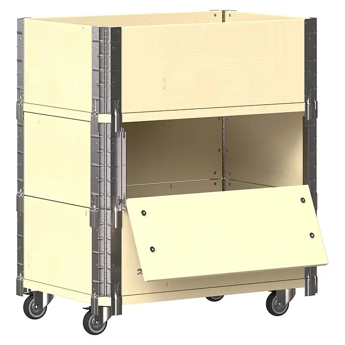 Upyard Kräuterkasten Advanced - 40 x 60 x 68 cm, Stahl, Natur - Mobiler Holzkasten aus hellem Holz mit Metallbeschlägen, modularem Design und offener Frontklappe, auf Rollen.
