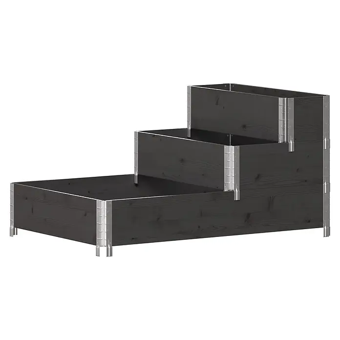 Upyard Hochbeet 3 Ebenen - 120 x 80 x 58,5 cm, Holz, Schwarz, Fassungsvermögen: 302,4 l - Dreistufiges dunkelgraues Hochbeet aus Holz mit silbernen Metalleckwinkeln zum Pflanzen.