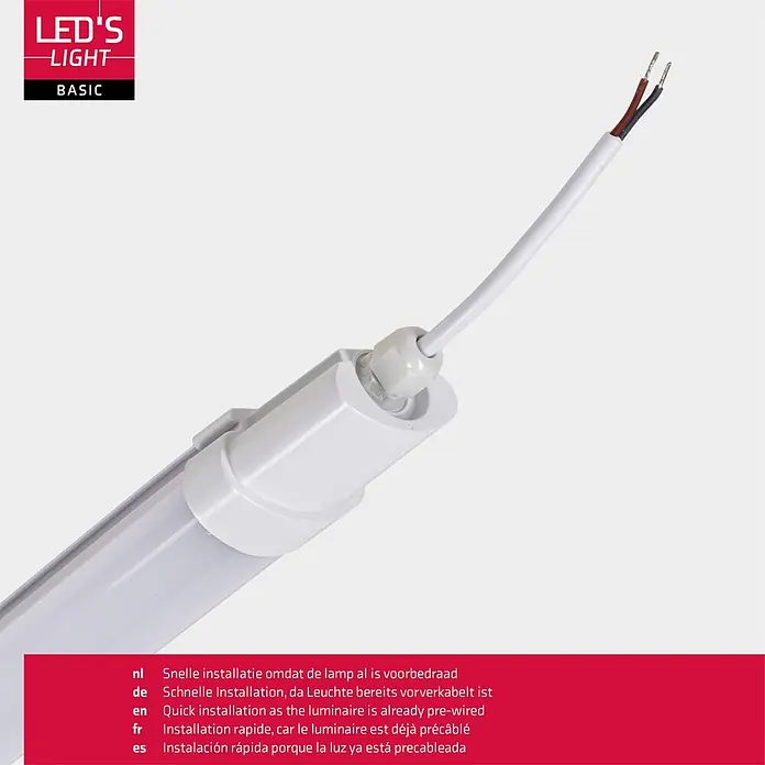 LED's work LED-Feuchtraumlichtleiste - L x B x H: 120 x 5,3 x 3,6 cm, Lichtfarbe: Neutralweiß, 18 W, IP65, Lichtstrom: 1.900 lm - Weiße vorverdrahtete LED-Röhrenleuchte zur schnellen Installation.