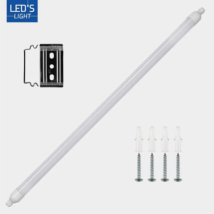 LED's work LED-Feuchtraumlichtleiste - L x B x H: 120 x 4,3 x 6 cm, Lichtfarbe: Neutralweiß, 36 W, IP65, Lichtstrom: 4.320 lm - Weiße LED-Leuchtstoffröhre mit einer Metallhalterung, einer Metallklammer, vier Schrauben und vier Dübeln.