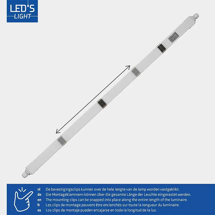 LED's work LED-Feuchtraumlichtleiste - L x B x H: 120 x 4,3 x 6 cm, Lichtfarbe: Neutralweiß, 36 W, IP65, Lichtstrom: 4.320 lm - Weiße LED-Lichtschiene mit mehreren Montageclips, die über die gesamte Länge positioniert werden können.