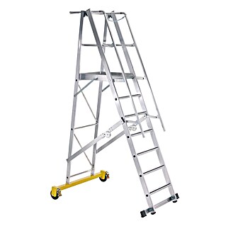 Iller Leiter Podestleiter Plattform zusammenlegbar mit dreiseitigem Sicherheitsgeländer 12 Stufen (Anzahl Tritte: 12 Stk., Arbeitshöhe: 5.100 m, Aluminium)