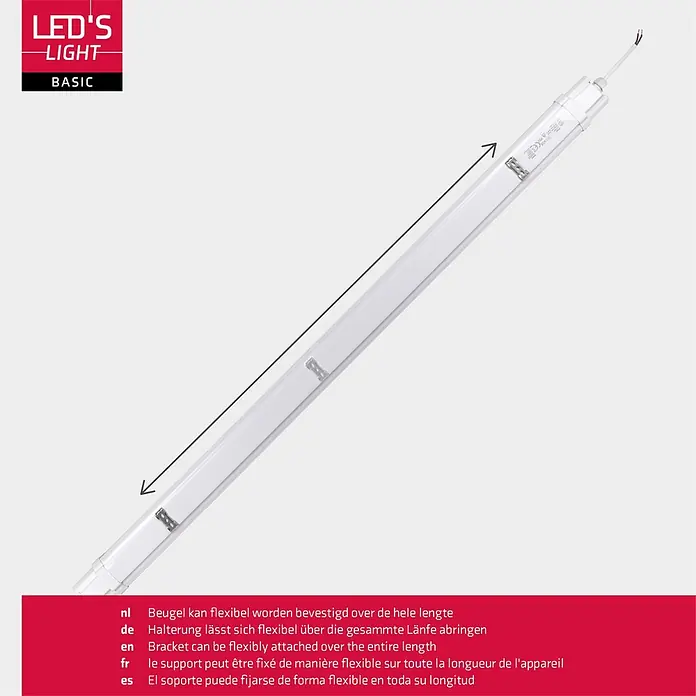 LED's work LED-Feuchtraumlichtleiste - L x B x H: 120 x 5,3 x 3,6 cm, Lichtfarbe: Neutralweiß, 18 W, IP65, Lichtstrom: 1.900 lm - Weißes LED-Lichtband mit flexiblen Halterungen, die über die gesamte Länge angebracht werden können.