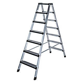 Iller Leiter Stehleiter Stufensteh eloxiert 2x5 gepolsterte Stufen (Anzahl Tritte: 5 Stk., Arbeitshöhe: 2.750 m, Aluminium)
