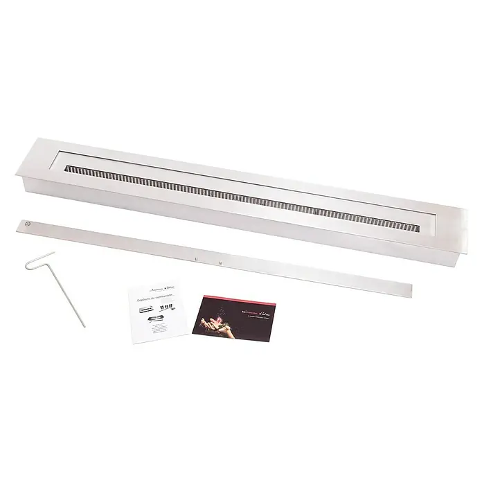 Purline Bloque de combustión F96150 - 1.500 x 200 x 90 mm, Acero inoxidable - Quemador de chimenea de bioetanol de acero inoxidable moderno con accesorios para una fácil instalación y funcionamiento.