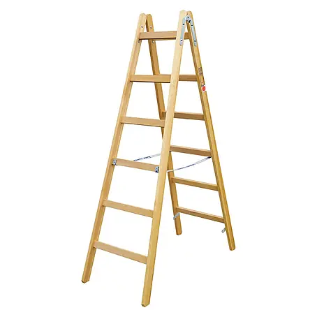Iller Leiter  Stehleiter Holz Steh Classic mit Eimerhaken 2x6 Sprossen